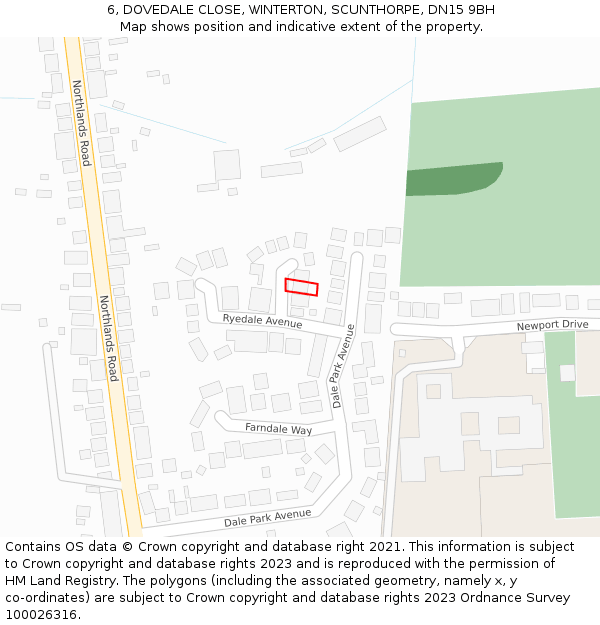 6, DOVEDALE CLOSE, WINTERTON, SCUNTHORPE, DN15 9BH: Location map and indicative extent of plot