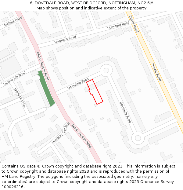 6, DOVEDALE ROAD, WEST BRIDGFORD, NOTTINGHAM, NG2 6JA: Location map and indicative extent of plot