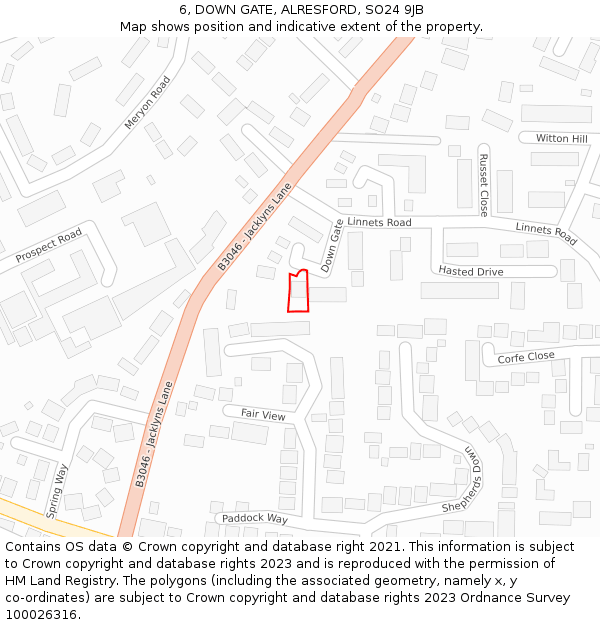 6, DOWN GATE, ALRESFORD, SO24 9JB: Location map and indicative extent of plot