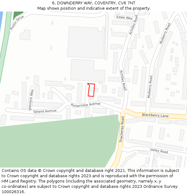 6, DOWNDERRY WAY, COVENTRY, CV6 7NT: Location map and indicative extent of plot