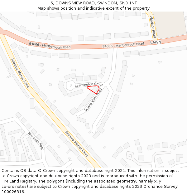 6, DOWNS VIEW ROAD, SWINDON, SN3 1NT: Location map and indicative extent of plot