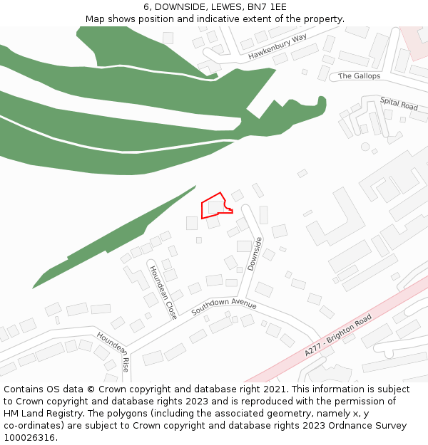 6, DOWNSIDE, LEWES, BN7 1EE: Location map and indicative extent of plot