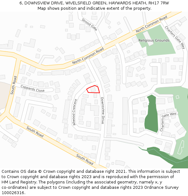 6, DOWNSVIEW DRIVE, WIVELSFIELD GREEN, HAYWARDS HEATH, RH17 7RW: Location map and indicative extent of plot