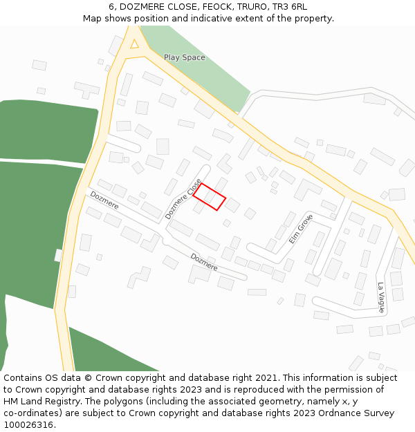 6, DOZMERE CLOSE, FEOCK, TRURO, TR3 6RL: Location map and indicative extent of plot