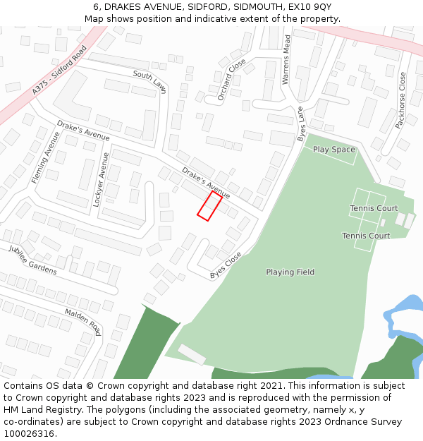 6, DRAKES AVENUE, SIDFORD, SIDMOUTH, EX10 9QY: Location map and indicative extent of plot