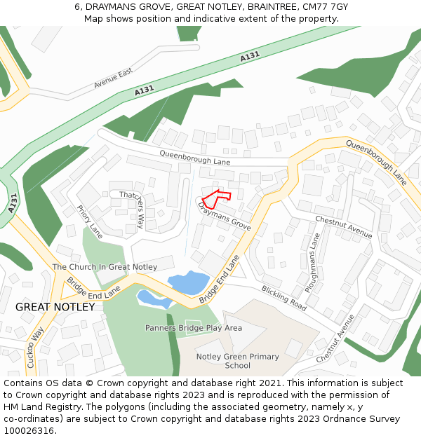 6, DRAYMANS GROVE, GREAT NOTLEY, BRAINTREE, CM77 7GY: Location map and indicative extent of plot