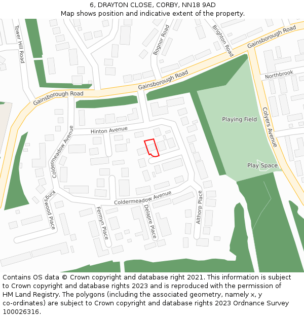 6, DRAYTON CLOSE, CORBY, NN18 9AD: Location map and indicative extent of plot