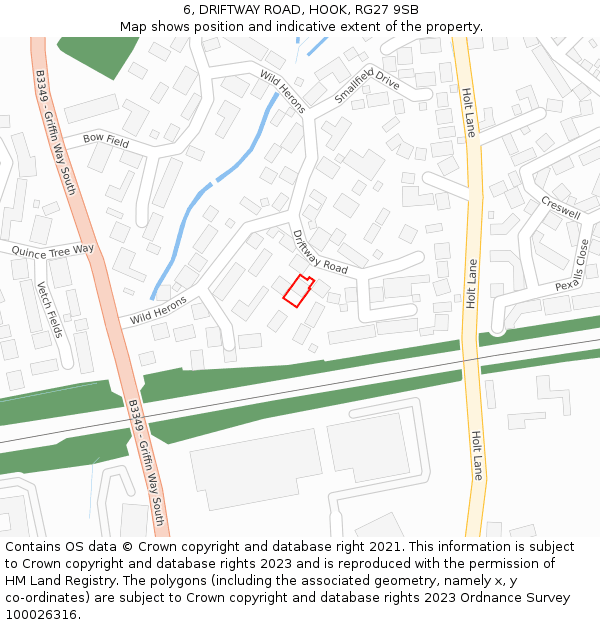 6, DRIFTWAY ROAD, HOOK, RG27 9SB: Location map and indicative extent of plot