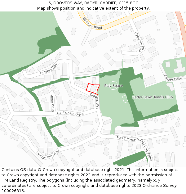 6, DROVERS WAY, RADYR, CARDIFF, CF15 8GG: Location map and indicative extent of plot