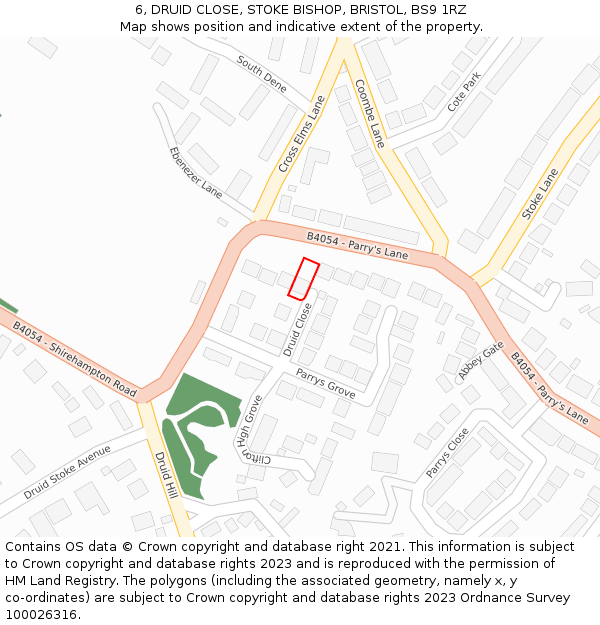 6, DRUID CLOSE, STOKE BISHOP, BRISTOL, BS9 1RZ: Location map and indicative extent of plot