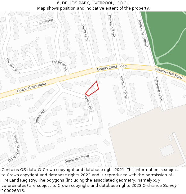 6, DRUIDS PARK, LIVERPOOL, L18 3LJ: Location map and indicative extent of plot