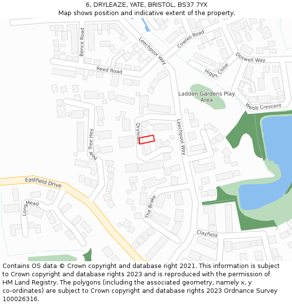 6, DRYLEAZE, YATE, BRISTOL, BS37 7YX: Location map and indicative extent of plot