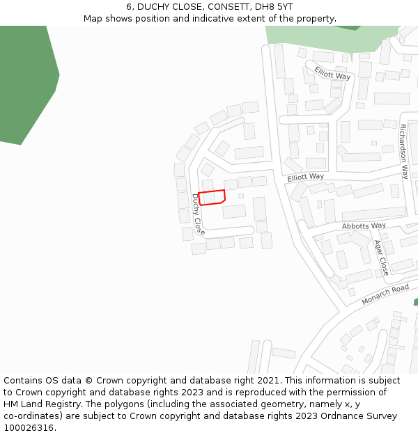 6, DUCHY CLOSE, CONSETT, DH8 5YT: Location map and indicative extent of plot