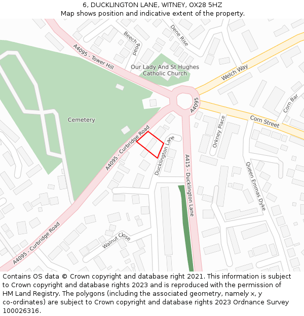 6, DUCKLINGTON LANE, WITNEY, OX28 5HZ: Location map and indicative extent of plot