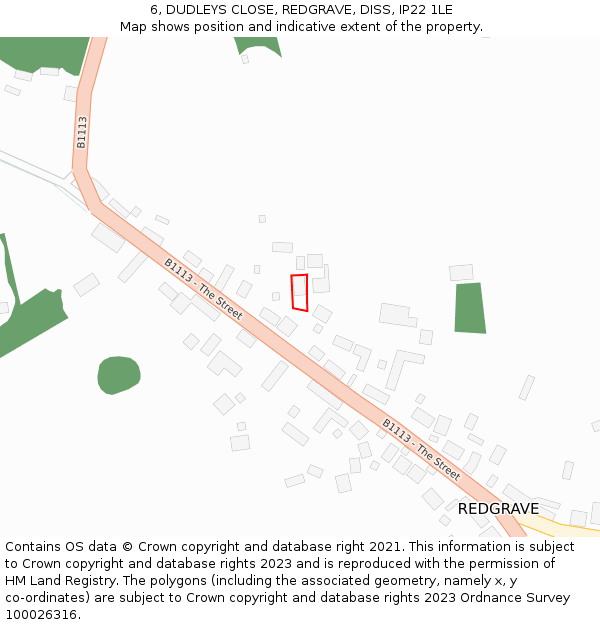 6, DUDLEYS CLOSE, REDGRAVE, DISS, IP22 1LE: Location map and indicative extent of plot