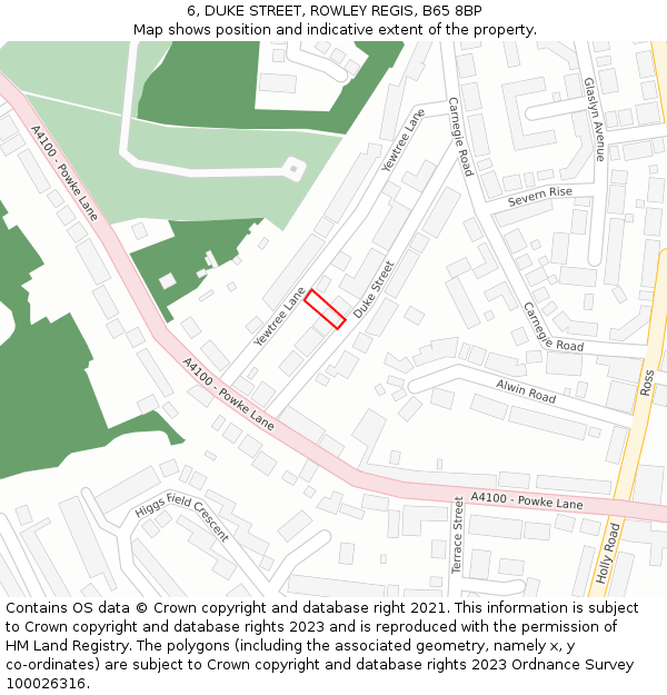 6, DUKE STREET, ROWLEY REGIS, B65 8BP: Location map and indicative extent of plot