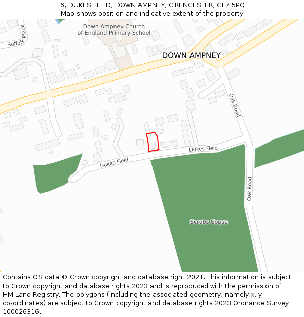 6, DUKES FIELD, DOWN AMPNEY, CIRENCESTER, GL7 5PQ: Location map and indicative extent of plot