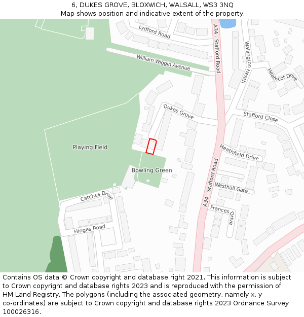 6, DUKES GROVE, BLOXWICH, WALSALL, WS3 3NQ: Location map and indicative extent of plot