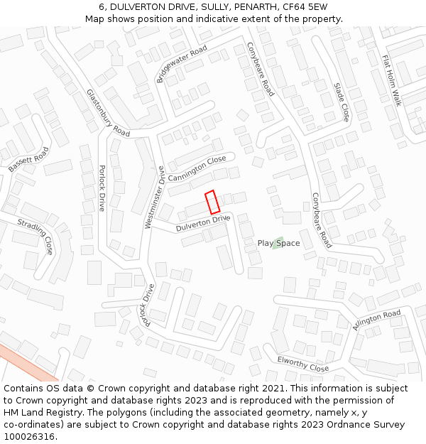 6, DULVERTON DRIVE, SULLY, PENARTH, CF64 5EW: Location map and indicative extent of plot