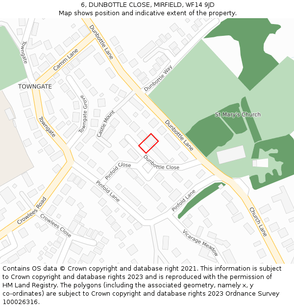 6, DUNBOTTLE CLOSE, MIRFIELD, WF14 9JD: Location map and indicative extent of plot