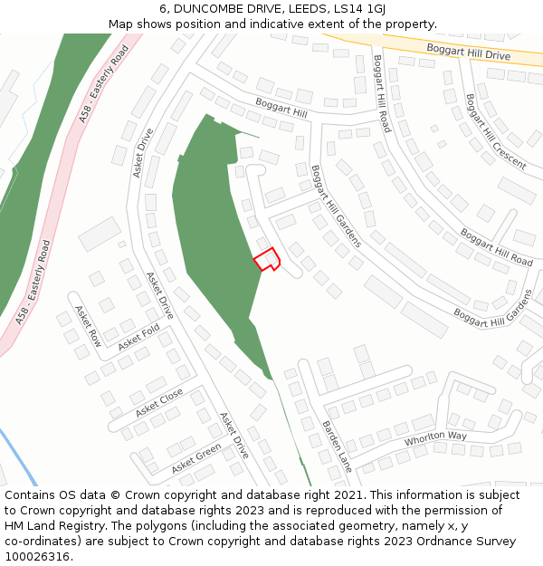 6, DUNCOMBE DRIVE, LEEDS, LS14 1GJ: Location map and indicative extent of plot