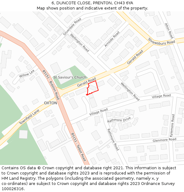 6, DUNCOTE CLOSE, PRENTON, CH43 6YA: Location map and indicative extent of plot