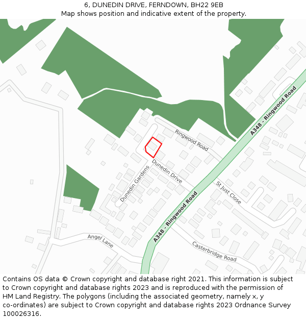 6, DUNEDIN DRIVE, FERNDOWN, BH22 9EB: Location map and indicative extent of plot