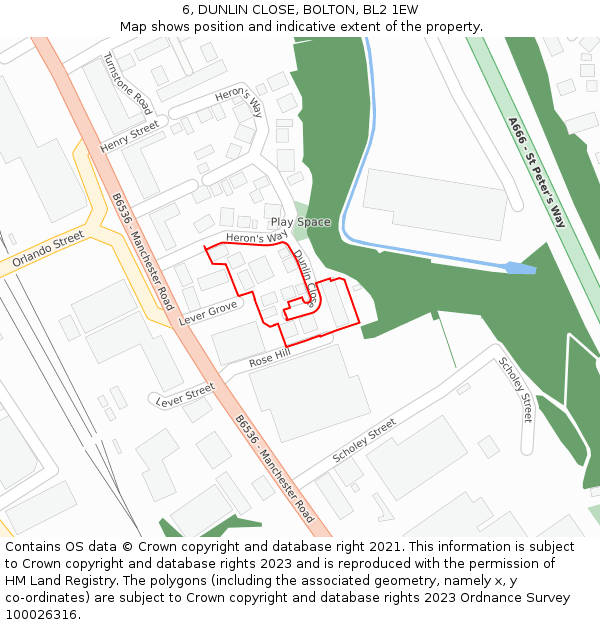 6, DUNLIN CLOSE, BOLTON, BL2 1EW: Location map and indicative extent of plot