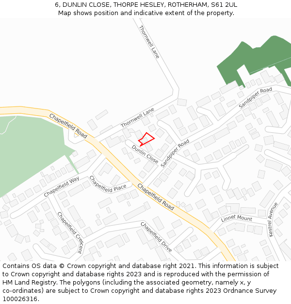 6, DUNLIN CLOSE, THORPE HESLEY, ROTHERHAM, S61 2UL: Location map and indicative extent of plot