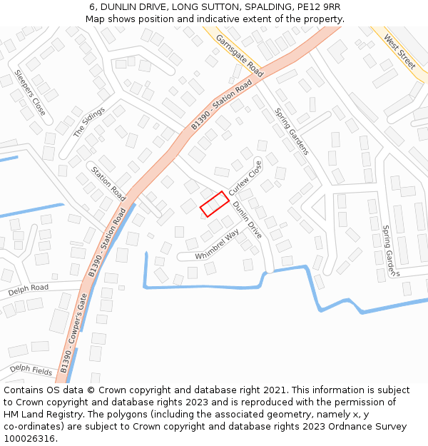 6, DUNLIN DRIVE, LONG SUTTON, SPALDING, PE12 9RR: Location map and indicative extent of plot