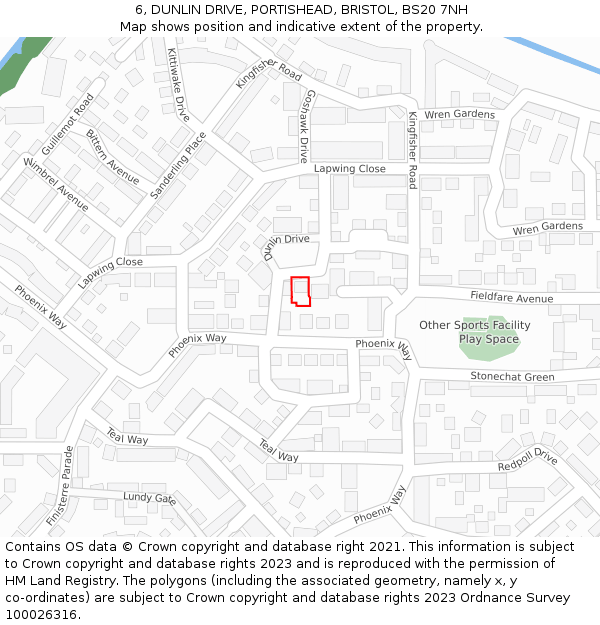 6, DUNLIN DRIVE, PORTISHEAD, BRISTOL, BS20 7NH: Location map and indicative extent of plot