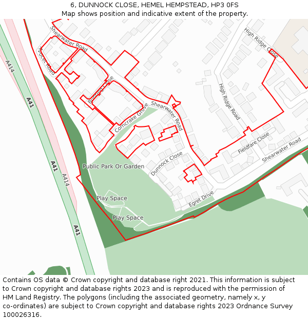 6, DUNNOCK CLOSE, HEMEL HEMPSTEAD, HP3 0FS: Location map and indicative extent of plot