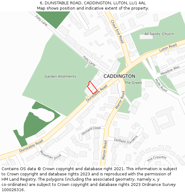 6, DUNSTABLE ROAD, CADDINGTON, LUTON, LU1 4AL: Location map and indicative extent of plot
