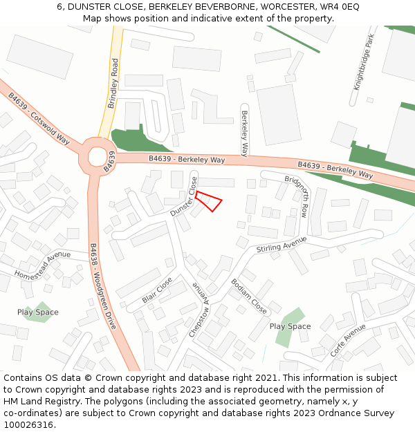 6, DUNSTER CLOSE, BERKELEY BEVERBORNE, WORCESTER, WR4 0EQ: Location map and indicative extent of plot