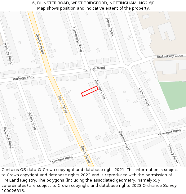 6, DUNSTER ROAD, WEST BRIDGFORD, NOTTINGHAM, NG2 6JF: Location map and indicative extent of plot