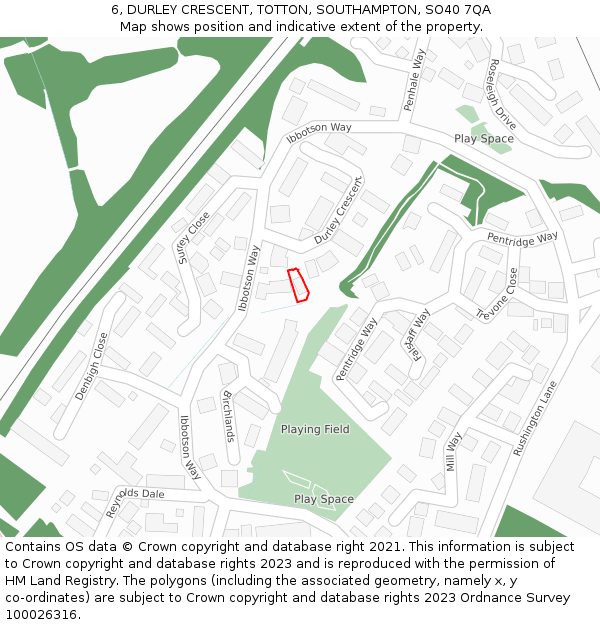 6, DURLEY CRESCENT, TOTTON, SOUTHAMPTON, SO40 7QA: Location map and indicative extent of plot