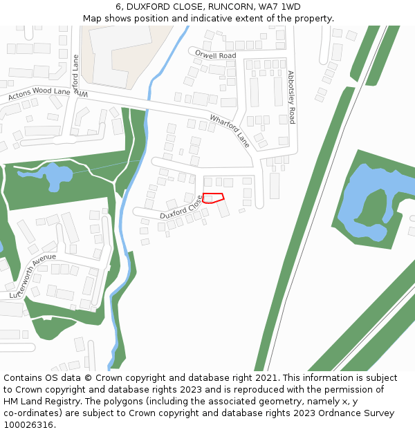 6, DUXFORD CLOSE, RUNCORN, WA7 1WD: Location map and indicative extent of plot