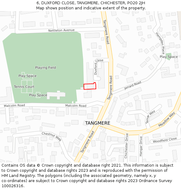 6, DUXFORD CLOSE, TANGMERE, CHICHESTER, PO20 2JH: Location map and indicative extent of plot