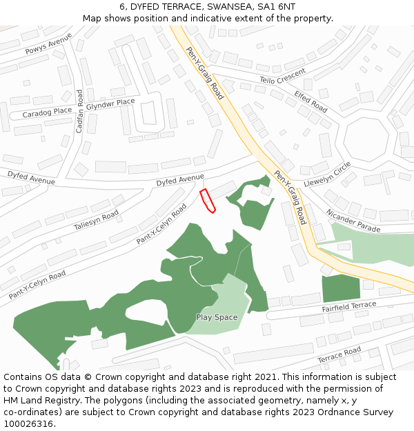 6, DYFED TERRACE, SWANSEA, SA1 6NT: Location map and indicative extent of plot