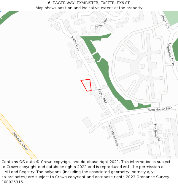 6, EAGER WAY, EXMINSTER, EXETER, EX6 8TJ: Location map and indicative extent of plot