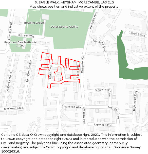 6, EAGLE WALK, HEYSHAM, MORECAMBE, LA3 2LQ: Location map and indicative extent of plot