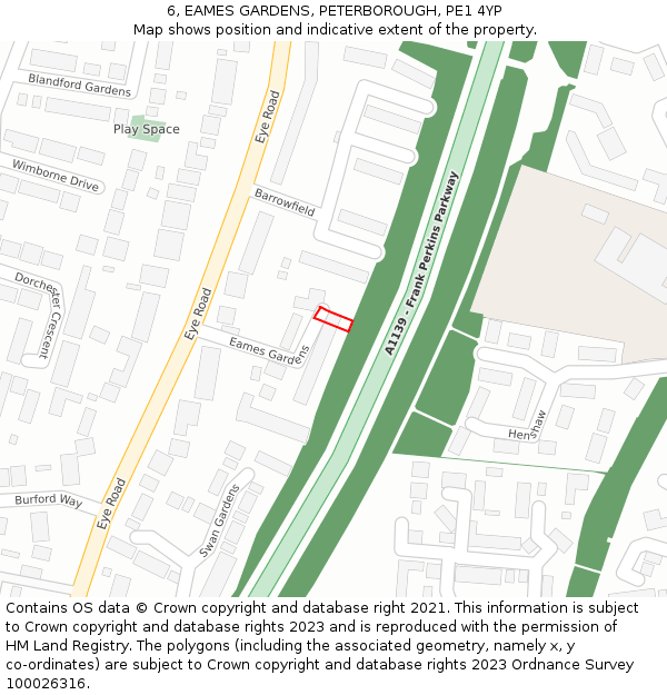 6, EAMES GARDENS, PETERBOROUGH, PE1 4YP: Location map and indicative extent of plot