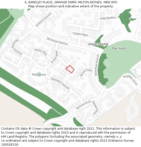 6, EARDLEY PLACE, GRANGE FARM, MILTON KEYNES, MK8 0PN: Location map and indicative extent of plot