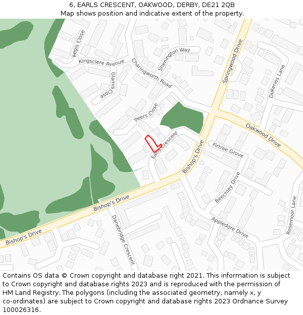 6, EARLS CRESCENT, OAKWOOD, DERBY, DE21 2QB: Location map and indicative extent of plot