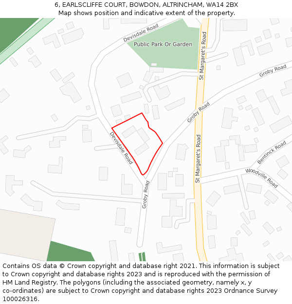 6, EARLSCLIFFE COURT, BOWDON, ALTRINCHAM, WA14 2BX: Location map and indicative extent of plot