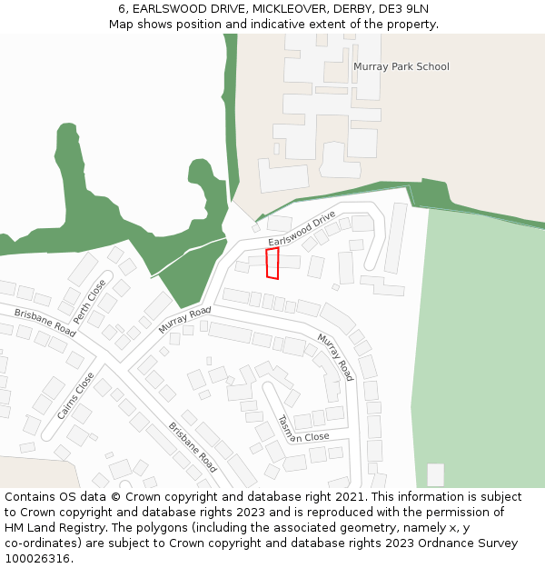 6, EARLSWOOD DRIVE, MICKLEOVER, DERBY, DE3 9LN: Location map and indicative extent of plot