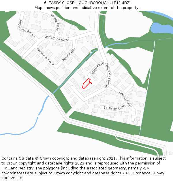 6, EASBY CLOSE, LOUGHBOROUGH, LE11 4BZ: Location map and indicative extent of plot
