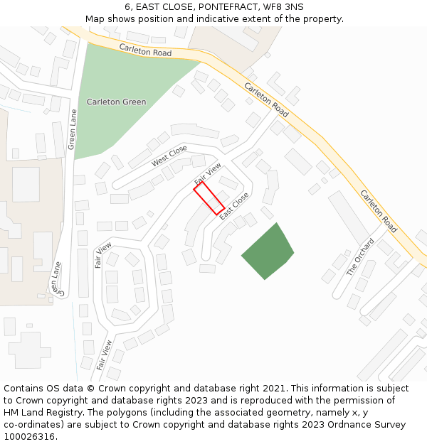 6, EAST CLOSE, PONTEFRACT, WF8 3NS: Location map and indicative extent of plot