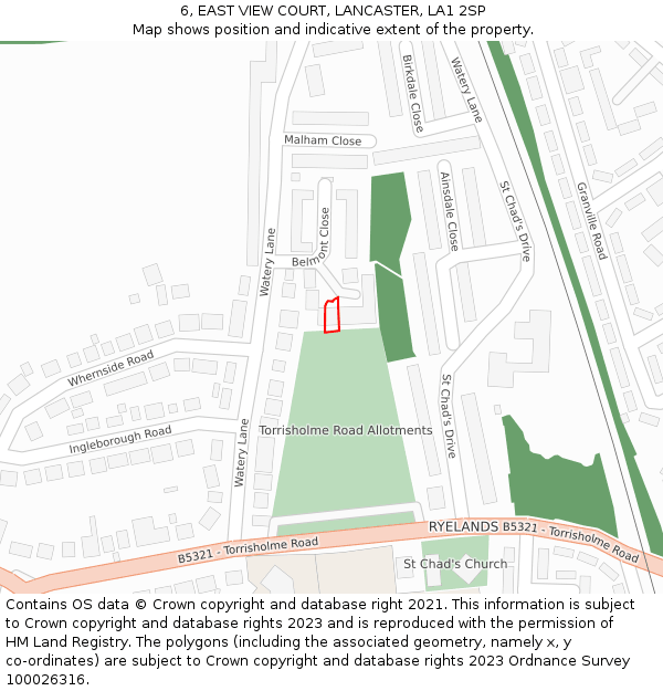6, EAST VIEW COURT, LANCASTER, LA1 2SP: Location map and indicative extent of plot