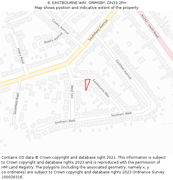 6, EASTBOURNE WAY, GRIMSBY, DN33 2PH: Location map and indicative extent of plot